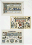 Alphabet cards with decorative ornamentation and two typefaces entitled 'Mikado,' inspired by Japanese design and 'Moresque,' inspired by Arabian design.