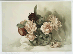 Red and pink roses in bowl.