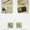 Christmas and New Year cards with text, depicting a pencil, ink, paper, a sponge, birds and flowers.