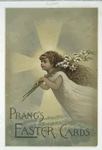 A print with the words 'Prang's Easter cards' and depicting a girl floating, lilies and a cross of light