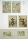 Easter and Christmas cards depicting woman decorated with flowers; children with holly; plants and flowers.