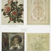 Pink Moss Roses; decorative patterns; Christmas cards depicting young girl with holly.
