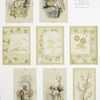 Valentines and birthday cards depicting young girl writing letter, and flowers.