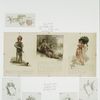 Valentines and birthday cards depicting young man and woman with dog, flowers, and musical notation.