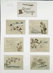 Cards with literary quotations, depicting gravestones, landscapes, berries, plants and bees.