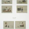 Christmas cards depicting children, crying, fish, jam, cats, dogs, bubbles and a stove.