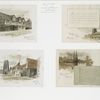 The home of Shakespeare, Christmas cards with the words: the Shakespeare house after its restoration; the grammar school, Stratford; West Gate Warwick; Guy's Mill Warwick