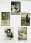Mother Songs: cards depicting a smoking candle, mother and children, on a hammock, gazing at the moon, feeding birds, sewing and sleeping.