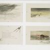 Golden sunsets: cards with poems by Tennyson and Emerson; depicting, sunsets, the beach, rocks, birds, sailboats, nets and pulleys.