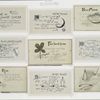 Yebooke of goode luck: cards with text; depicting new moons, four-leaved clovers, wishbones and rice.