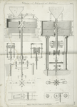 Mahlgänge und Mühlengeiüste mit Räderbetrieb. [Mahlung vòn Aitkin und Steel - Mahlgang aus der Adlermühle in Berlin].