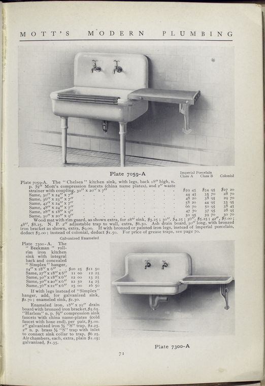 Plate 7059 A. Chelsea kitchen sink ; Plate 7300 A. Beekman rollrim