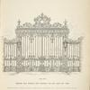 Wrought iron archway with driveway and side gates and lamps [Plate 301-N].