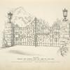 Wrought iron driveway gates and lamps for gate posts. [Plate 303-N].