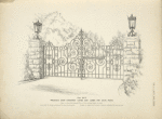 Wrought iron driveway gates and lamps for gate posts. [Plate 303-N].