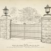 Wrought iron driveway gates and lamps for gate posts. [Plate 304-N].