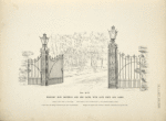Wrought iron driveway and side gates, with gate posts and lamps. [Plate 307-N].