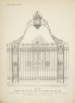Wrought iron gates and railing with standards, arch and lamp. [Plate 308-N].