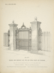 Wrought iron pedestrian gate, with side panels, railing and standards. [Plate 310-N].
