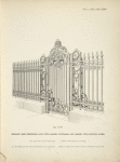 wrought iron pedestrian gate, with railing, standards and braces; with electric globes. [Plate 311-N].