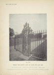 Wrought iron driveway gates and railing with gate posts. [Plate 312].