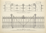 Wrough iron driveway gates and railing. [Plate 330-N].