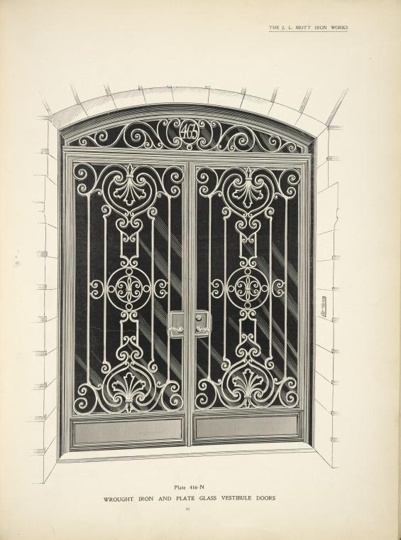 Wrought iron and plate glass vestibule doors. Plate 416N. NYPL