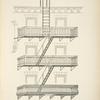 Ornamental wrought iron balcony fire escapes with ladders. Plate 420-N.