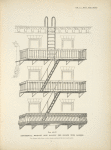 Ornamental wrought iron balcony fire escapes with ladders. Plate 420-N.