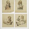 Christmas cards depicting young girls with cats, chicken, and dolls.