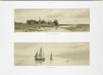 Windmill, Long Island; Misty Morning. [Prints depicting lighthouse with houses along sea shore; sailboats at sea with seagulls].
