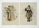 Robin; Karl. [Prints depicting young girls with flowers and trees, snow and snowball.]