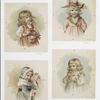 Kitty; Peachblow; Beryl; and Pet. [Christmas cards depicting young girls with cats, birds, flowers, and hats.]