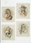 Kitty; Peachblow; Beryl; and Pet. [Christmas cards depicting young girls with cats, birds, flowers, and hats.]