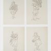 Sketches of young girls, with flowers, baskets, potted plants.