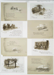 Birth place [of John Greenleaf Whittier] near Haverhill, Mass; The Old School house, Haverhill, Mass.; The Poet's Study at Amesbury, Mass.; The Whittier House, Amesbury, Mass. [Depictions of Whittier's home, interior and exterior, surrounding landscape, and sea, with sailboat.]