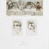 Christmas cards depicting young girls with flower garland, birds, and musical notation.
