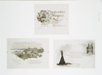 Mayflower Memories of Old Plymouth by Louis K. Harlow: Plymouth, with sailing ship, flower garland, Manomet Point and Plymouth Harbour from the Burial Hill, National Monument of the Forefathers, and Elder Brewster's chair.