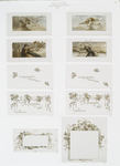 Christmas cards depicting women in wilderness, with flowers, torch; New Year calendars  for 1891 depicting flowers and ribbon
