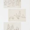 Outlines for prints depicting children dancing, doing somersaults, playing with dolls.