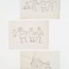 Outlines for prints depicting children dancing, roller-skating, and fishing.