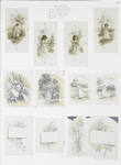 Easter cards depicting young girls with flowers in grassy fields; girl reclining on sofa.