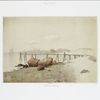 Old Boat Landing [depicting shore with wooden pier and boats in the distance.]