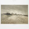 Approaching Storm [depicting road with houses and dark clouds.]