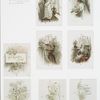Easter cards depicting girl decorating her home with flowers, woman on rocking chair, flowers.