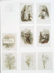 Easter cards depicting girl decorating her home with flowers, woman on rocking chair, flowers.
