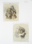 Christmas cards depicting girls with holly and mistletoe.