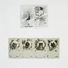 Christmas and New Year cards depicting cats, books, mice, bowls of milk, birds, butterflies, fish, pussy willow, catnip, and cattails.