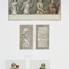 [A calendar for 1891, Christmas and New Year cards depicting women holding flowers and fruit, correspondence, birds, girls with dogs, a coin and decorative ornamentation.]