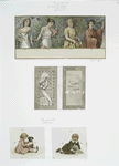 [A calendar for 1891, Christmas and New Year cards depicting women holding flowers and fruit, correspondence, birds, girls with dogs, a coin and decorative ornamentation.]